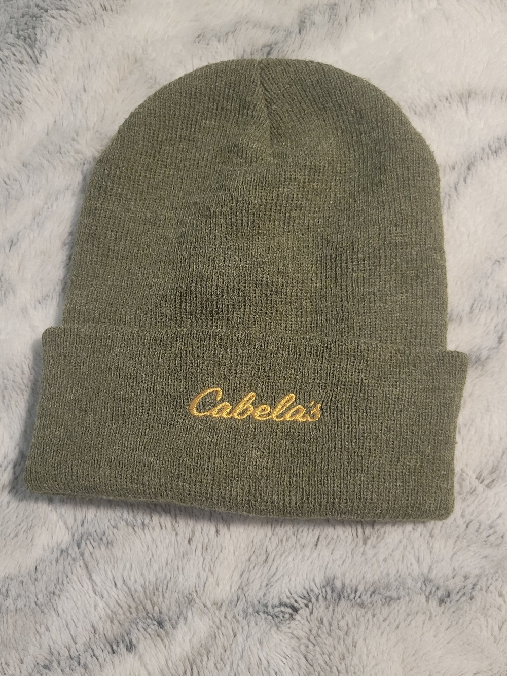 Cabela's Olive Green Knit Cuffed Beanie with Gold Logo